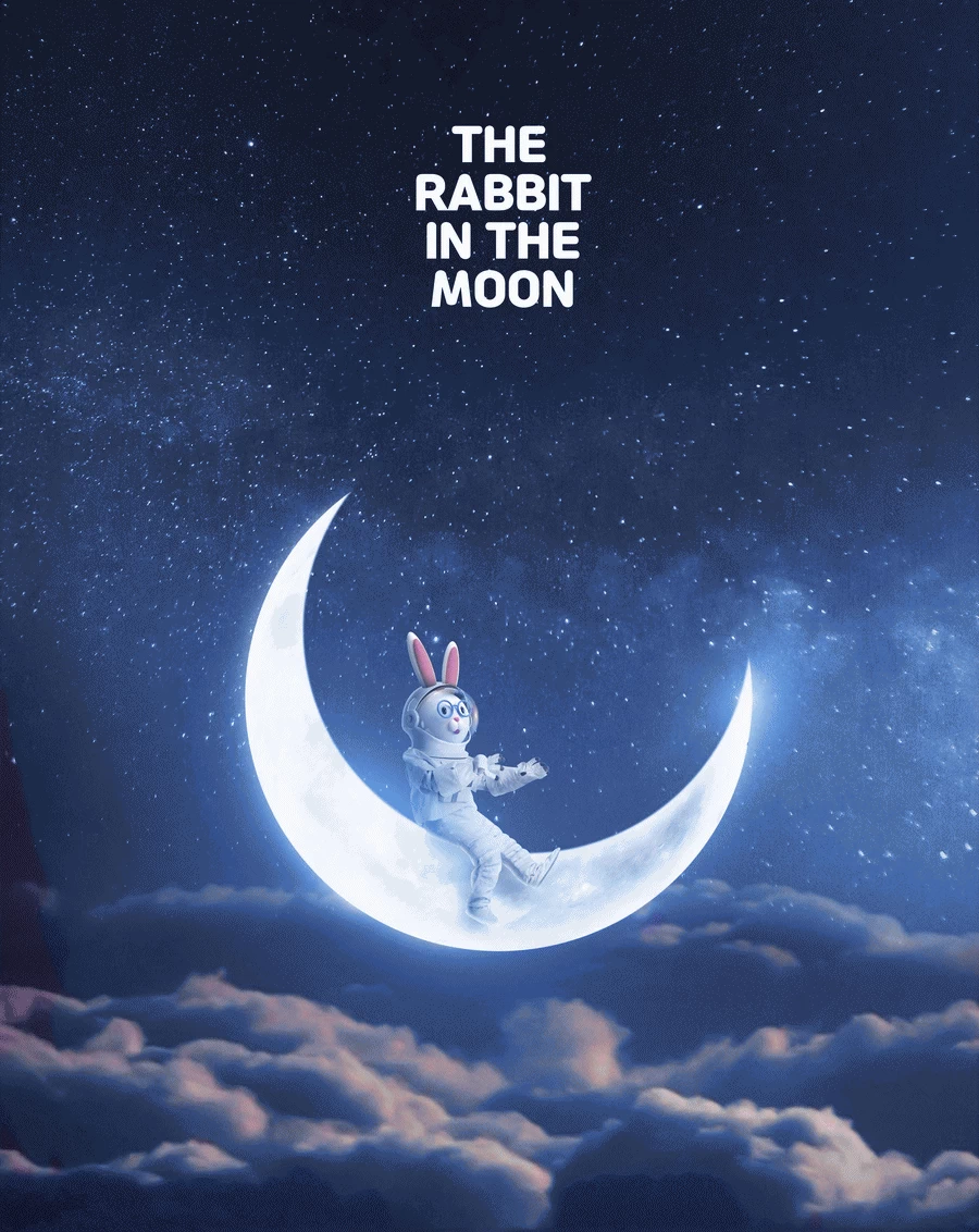 卡通趣味兔年宇航员宇宙星球兔子主视觉KV海报PSD分层设计素材【015】